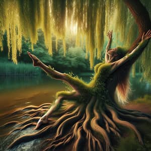 Woman Merges into Majestic Weeping Willow Tree | Ethereal Beauty