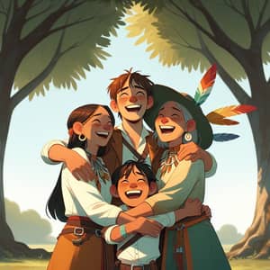 Indigenous Siblings Embrace Under a Tree