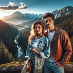 Scenic Nature View: Couple Enjoying Spectacular Mountain Sunset