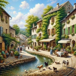 Charming Oil Painting of a European Village