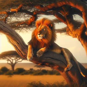 Majestic Lion on Tree in African Sunset