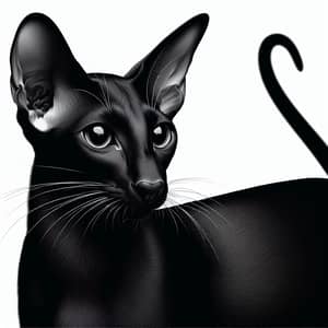 Unique Oriental Cat Digital Art: Sleek Monochromatic Vector Drawing