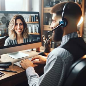 Friendly Female Support Team Helps Barber via Video Call