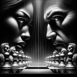 Dramatic Chessboard Scene in Surrealist Style | Vintage Aesthetic