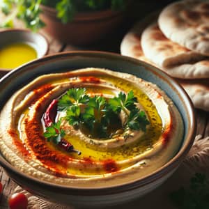 Delicious Hummus Bowl with Paprika, Olive Oil & Parsley