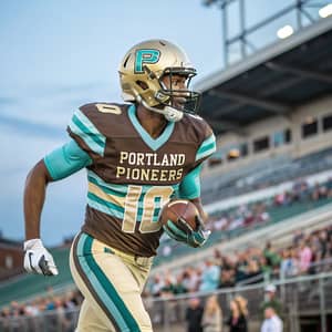 Portland Pioneers Football Player - Green & Brown Jersey