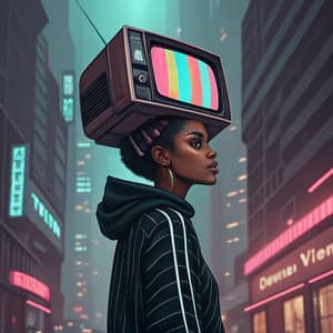 Surreal Cyberpunk Art: Female with TV Head Style