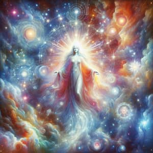 Divine Figure in Ethereal Light: Celestial Cosmos Artwork