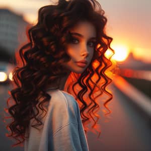 Golden Evening with Gorgeous Brunette and Beautiful Curls