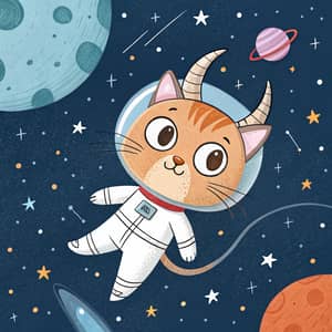 Horned Cat in Space - Unique Fantasy Art