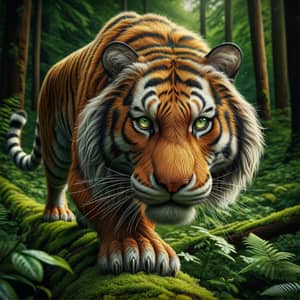 Majestic Tiger Prowling in Verdant Forest - Wildlife Safari