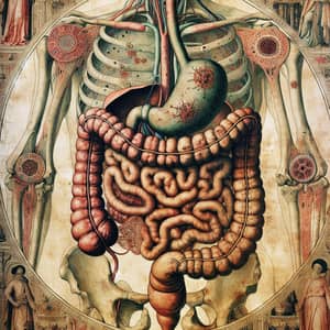 Renaissance Human Digestive System Illustration with Life-Threatening Disease