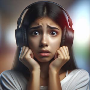 Scared Girl in Headphones - Emotional Photography