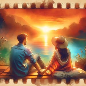 Romantic Sunset Scene with East Asian Woman and Middle Eastern Man