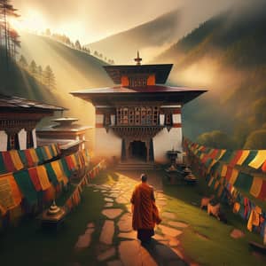 Tranquil Bhutanese Landscape: Spiritual Temple in Green Valleys