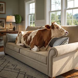 Relaxing Cow on a Cozy Sofa - Ultra-Realistic Image