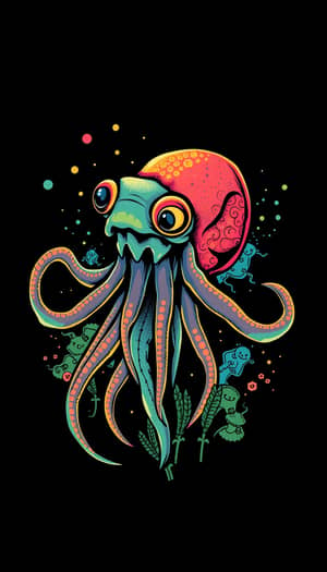 Trendy Cuttlefish T-Shirt Design - Colorful & Artistic