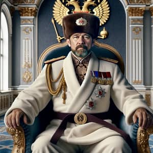 Regal Political Figure on Tsarist Throne with Judo Belt