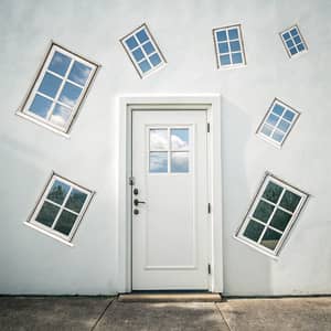 Levitating Windows Around a White Door