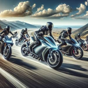 Dynamic Scene of Electric Motorcycles Speeding on Open Highway