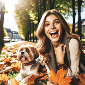 Alyssa and Her Playful Dog Enjoy a Day at the Leaf-Covered Park