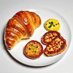 Delicious Croissant and Cutlets on One Plate