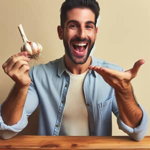 Middle-Eastern Man Enjoying Raw Garlic - Savory Delight