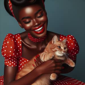 Happy Retro Style Woman Holding a Cat