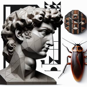 Geometric David Sculpture with Anomalous Roaches