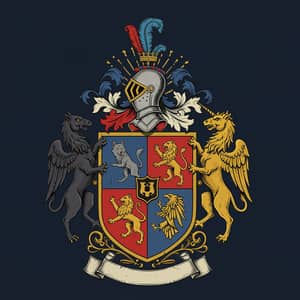 Heraldic Emblem with Lion, Wolf, Unicorn, and Eagle