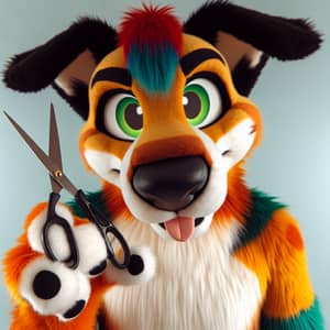 Fursuit Dog with Scissors: Playful Canine Craft