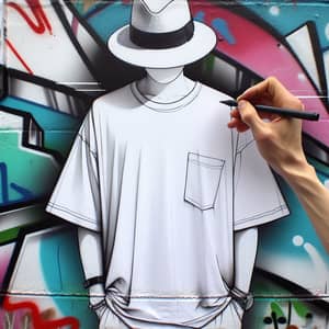 Graffiti Style Person in Oversized White T-Shirt and Panama Hat