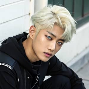 Stylish Korean Teen Boy with Platinum Blonde Hair