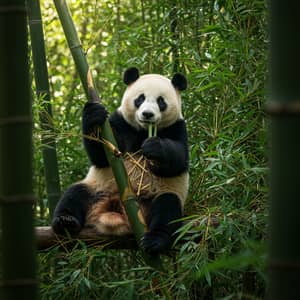 Panda Climbing in Bamboo – Captivating Wildlife Photo