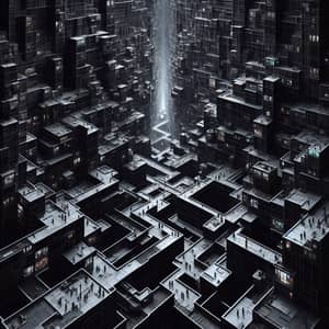 Urban Labyrinth: Metropolis Intricacies in Black Abyss