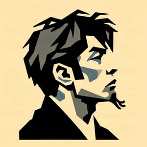 Japanese Man Profile Illustration: Moody & Abstract Art