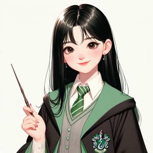 Slytherin Girl | Black Hair 1900s Animation Style