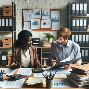 Diligent African Female Accountant & Male Coworker in Accounting Office