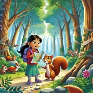 Enchanting Children's Story: South Asian Girl & Talking Squirrel in Magical Forest