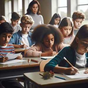 Diverse Group of Children Concentrating in Classroom