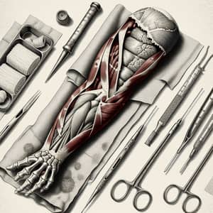 Detailed Anatomical Illustration of Human Arm with Incised Wounds