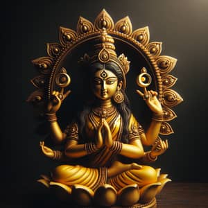 Hindu Goddess Durga on Yellow Lotus - Spiritual Image