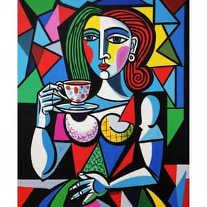 Colorful Cubism: Woman with Teacup by Picasso