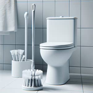 White Plastic Toilet Bowl Brush & Holder Set