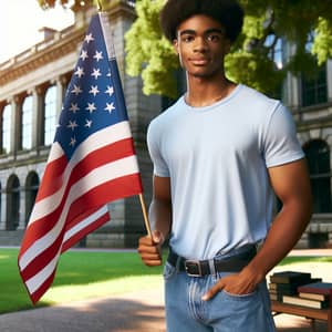 Black Male Student Celebrates Juneteenth Flag