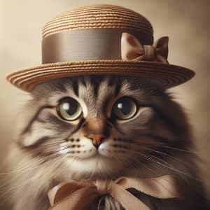 Friendly Feline in Vintage Hat | Whimsical Cat Portrait