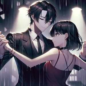 Romantic Waltz in the Rain: Jumin Han Lookalike & Woman Dancing