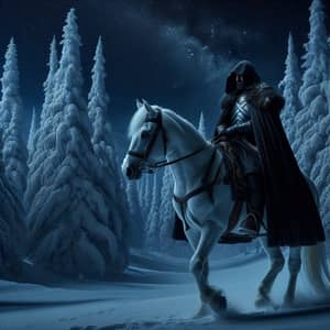 Night's Watch Leader on White Horse in Snowy Landscape