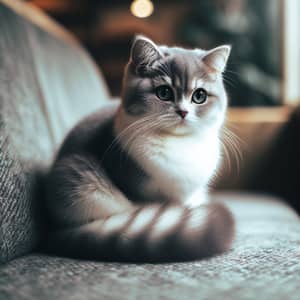 Cozy Grey and White Cat with Green Eyes | Indoor Setting