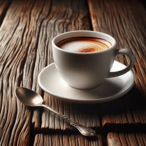 Elegant White Ceramic Coffee Cup on Rustic Wooden Table